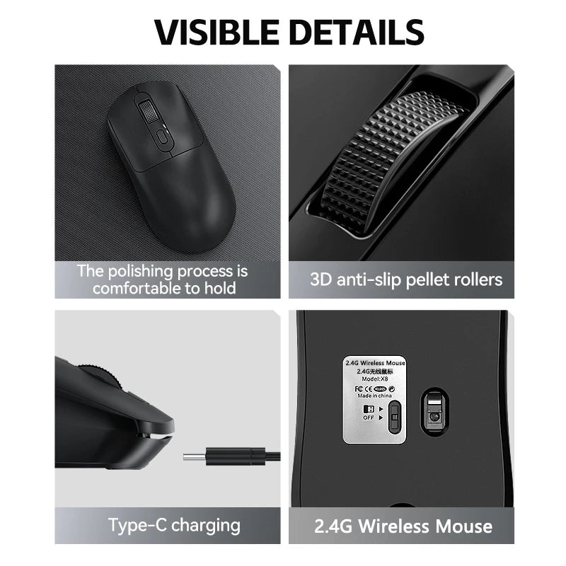 Warvank X8 — Mouse Gaming Inalámbrico Recargable USB-C