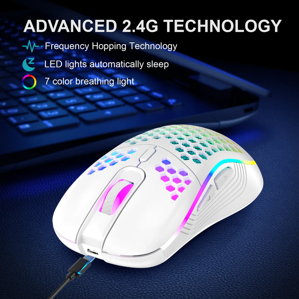 Mouse Gaming Inalámbrico Honeycomb RGB — Ultraliviano 2.4G