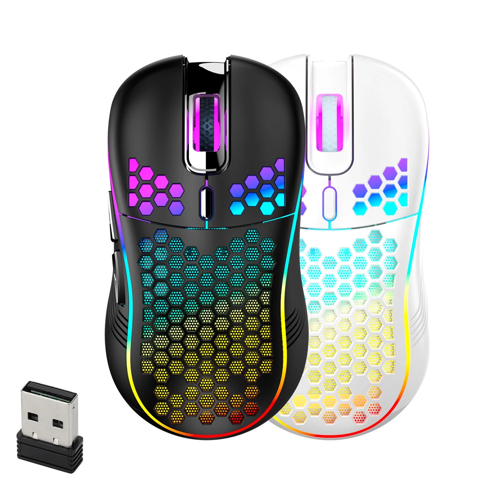 Mouse Gaming Inalámbrico Honeycomb RGB — Ultraliviano 2.4G