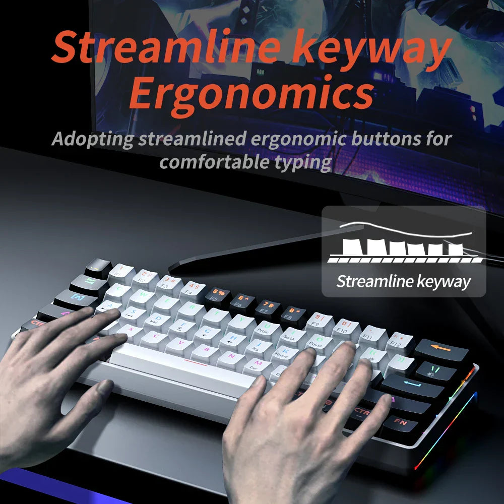 Teclado Mecánico Gaming 61 Teclas RGB — Switch Red Hot-Swap