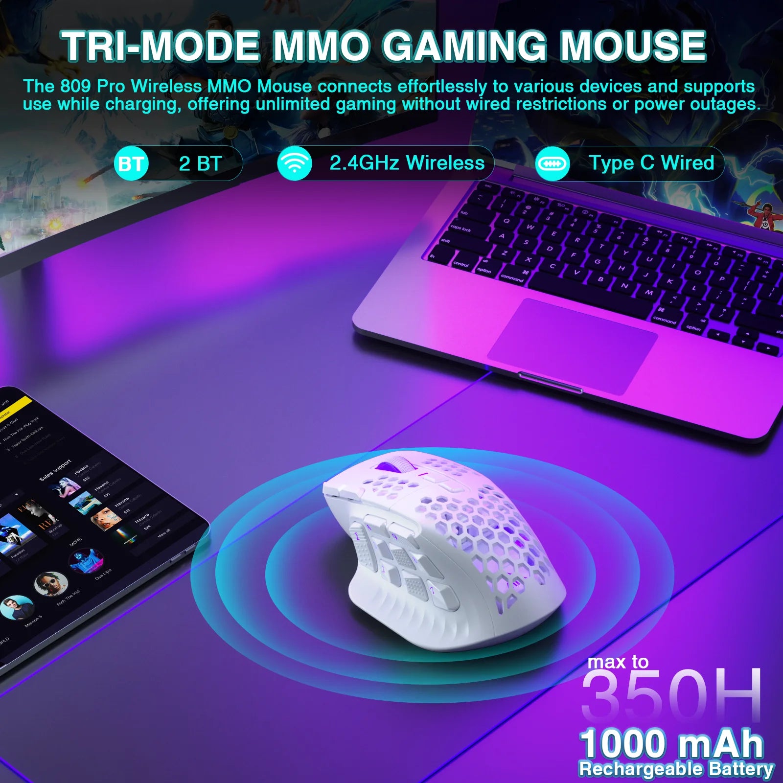 SOLAKAKA Pro — Mouse Gaming Inalámbrico 24000 DPI 16 Botones