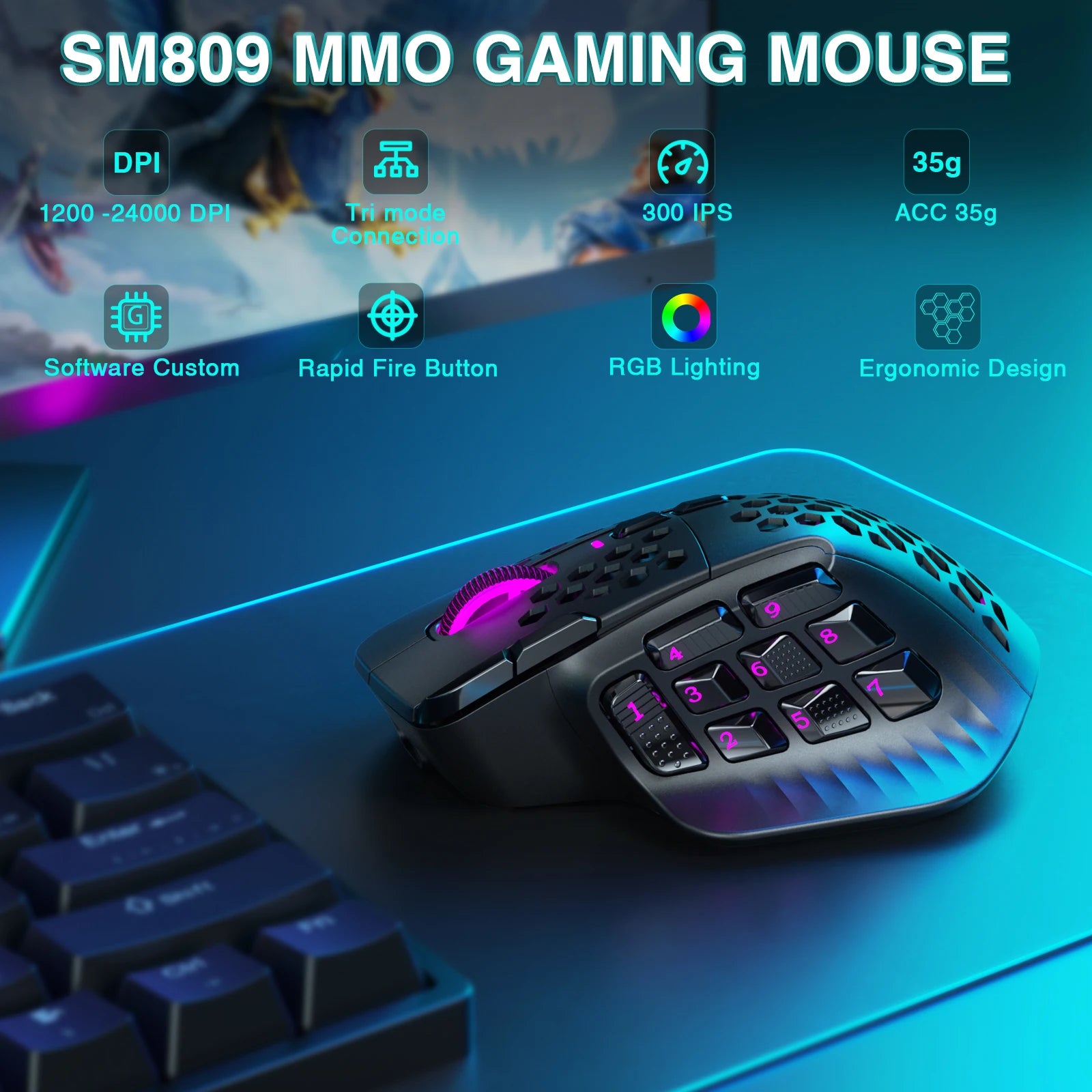 SOLAKAKA Pro — Mouse Gaming Inalámbrico 24000 DPI 16 Botones