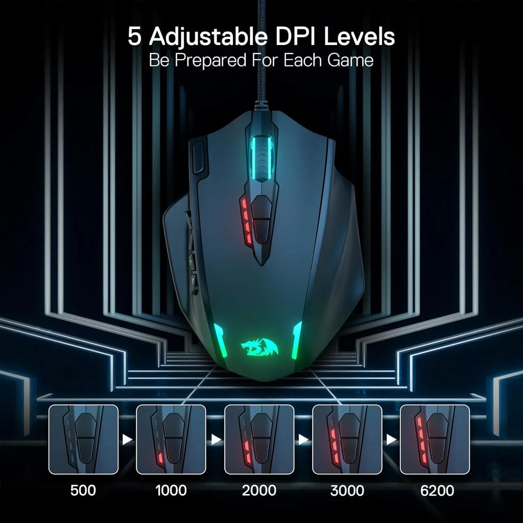 Redragon M908 — Mouse Gaming RGB 12400 DPI 18 Botones