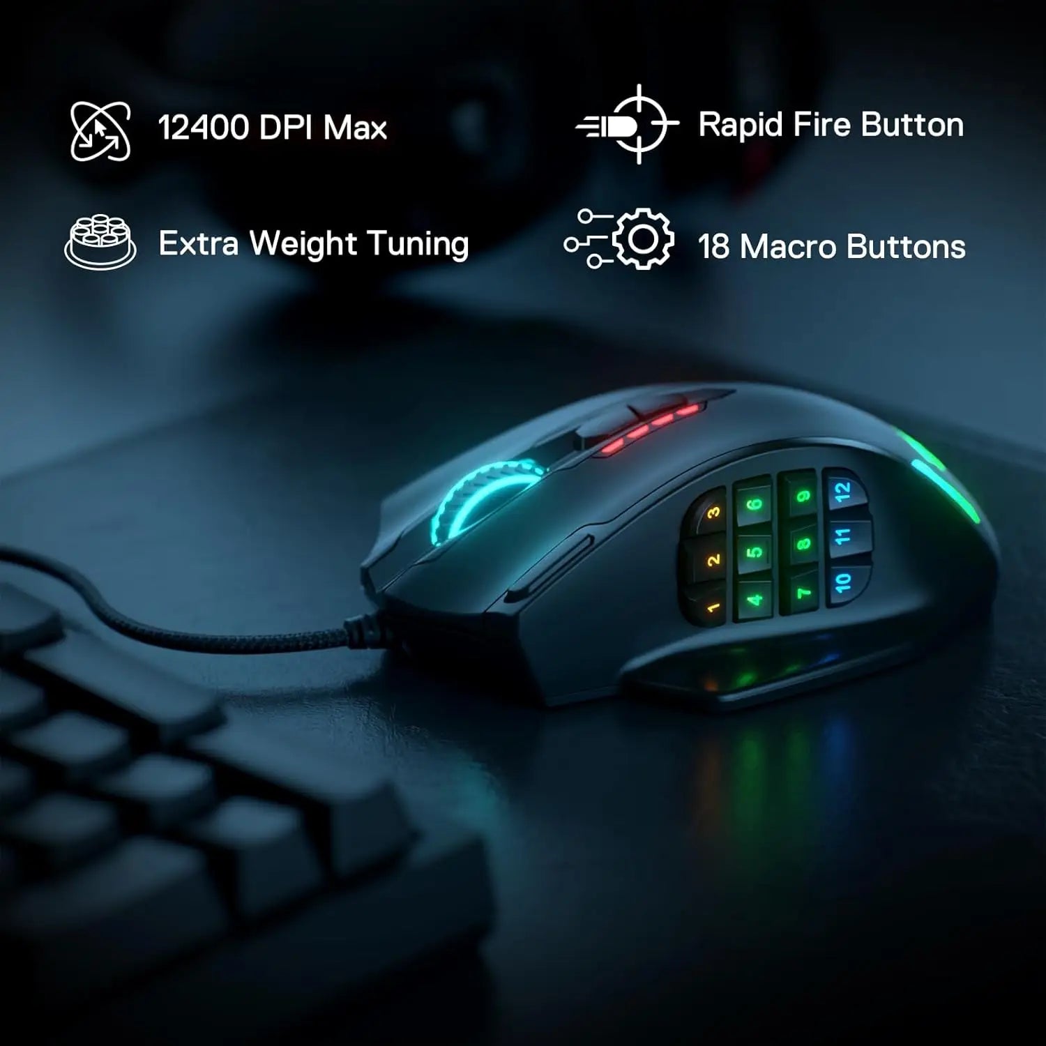 Redragon M908 — Mouse Gaming RGB 12400 DPI 18 Botones
