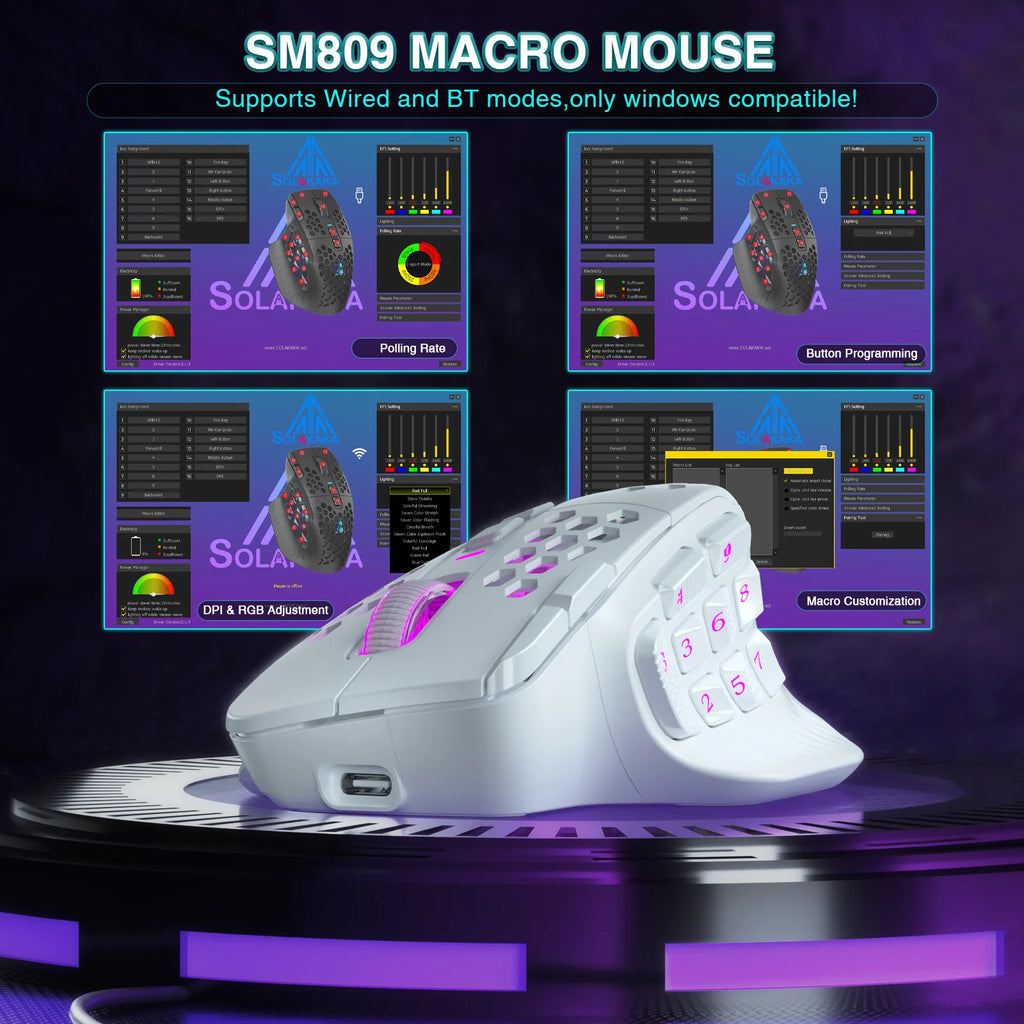 SOLAKAKA Pro — Mouse Gaming Inalámbrico 24000 DPI 16 Botones